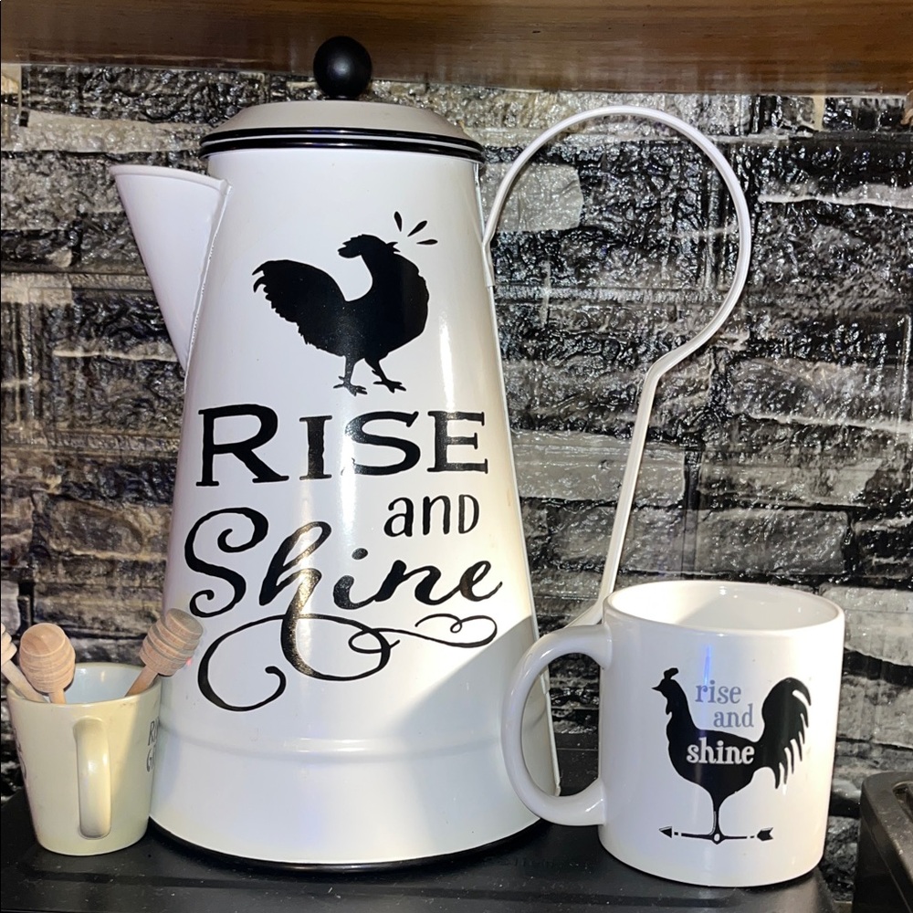 Rise and Shine White Coffee Pot and Mug Set/ Offers welcome!!